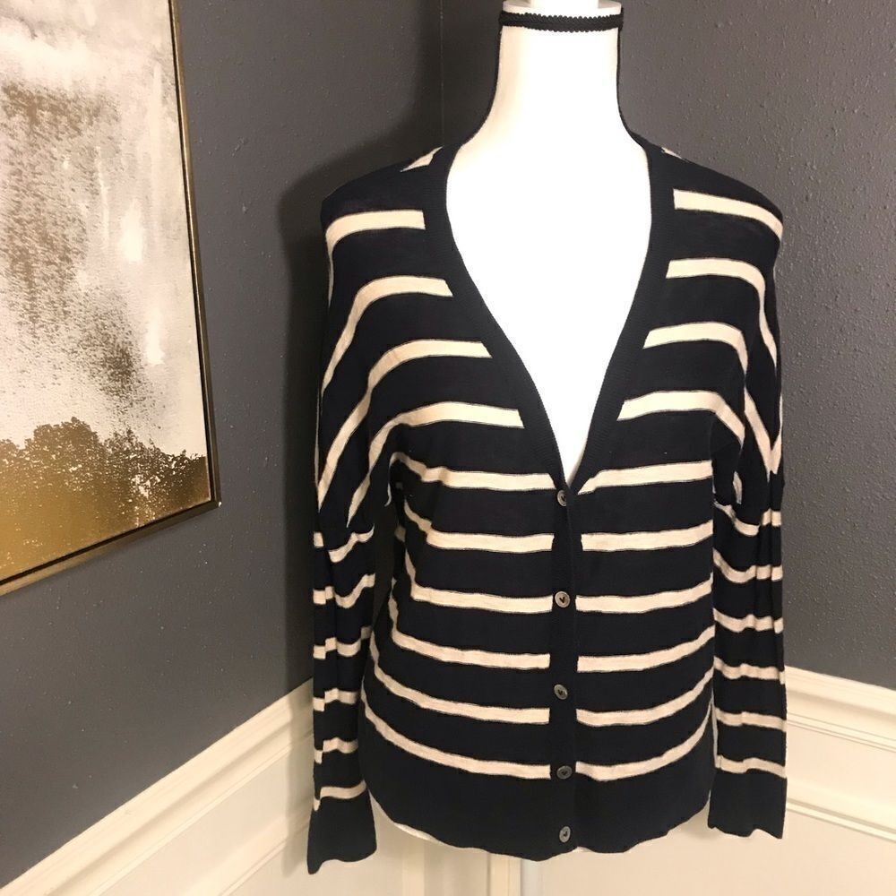 Vince Striped Dolman Button Down Cardigan